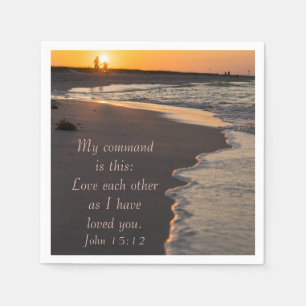Couple Walking Beach At Sunrise John 15 12 Napkin