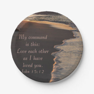 Couple Walking Beach At Sunrise John 15 12 Paper Plate