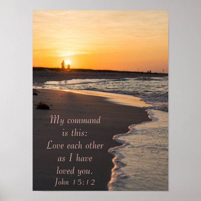 Couple Walking Beach At Sunrise John 15 12 Poster (Front)