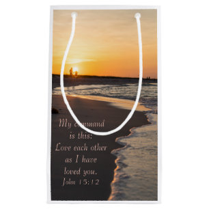 Couple Walking Beach At Sunrise John 15 12 Small Gift Bag