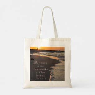 Couple Walking Beach At Sunrise John 15 12 Tote Bag