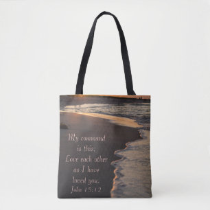Couple Walking Beach At Sunrise John 15 12 Tote Bag