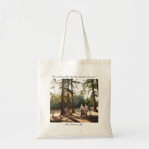 Image of Couple walking in sunshine with Victorian cycles Tote Bag
