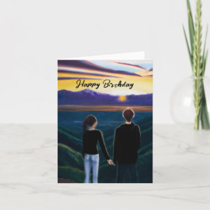 Couple Watching A Sunset Birthday Celebration Card