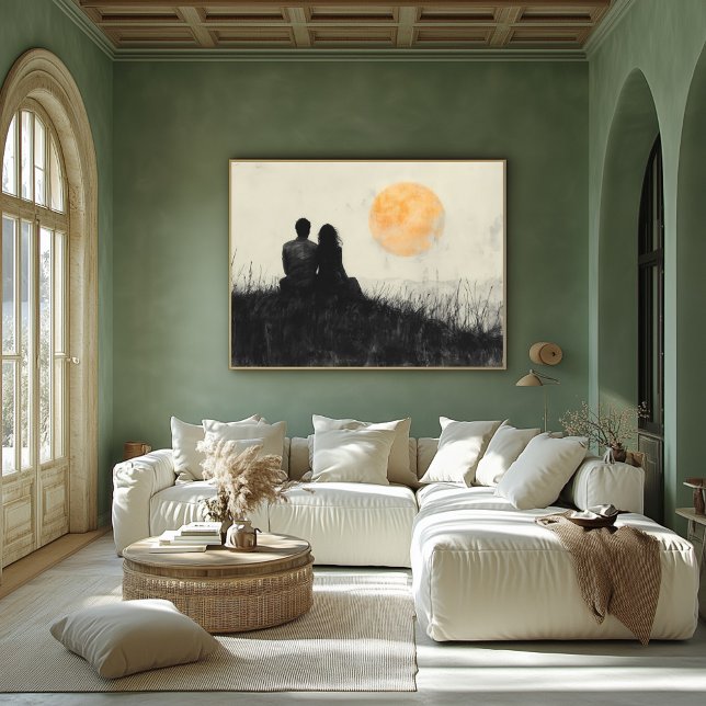 Couple Watching Sunset in Black and White Art Poster (Creator Uploaded)