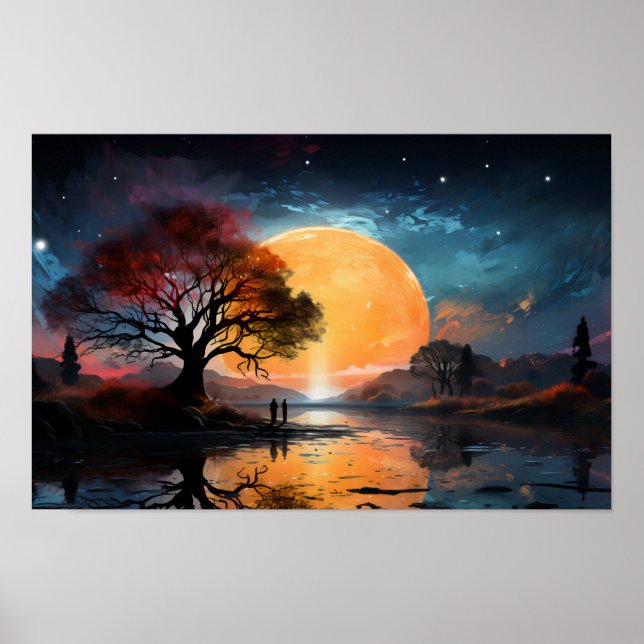 Couple watching the Sun by the lake Poster (Front)