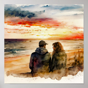 Couple Watching The Sunset Poster