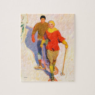 Couple Wearing Snowshoes by McClelland Barclay Jigsaw Puzzle