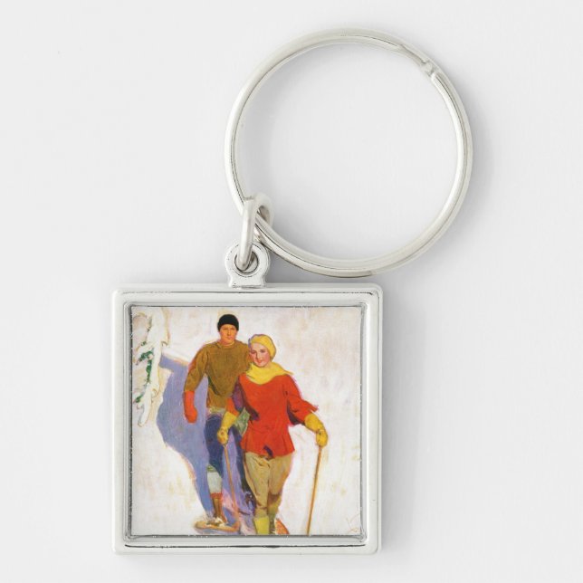 Couple Wearing Snowshoes by McClelland Barclay Key Ring (Front)