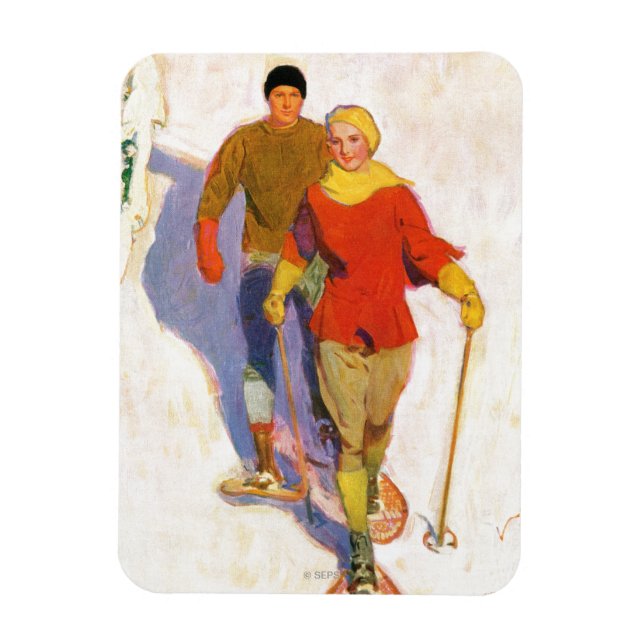 Couple Wearing Snowshoes by McClelland Barclay Magnet (Vertical)