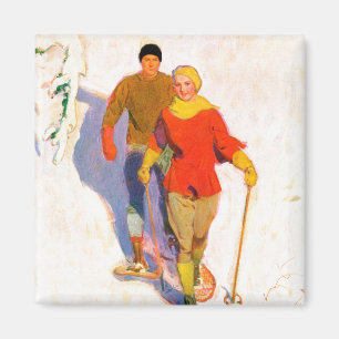 Couple Wearing Snowshoes by McClelland Barclay Magnet