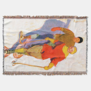 Couple Wearing Snowshoes by McClelland Barclay Throw Blanket