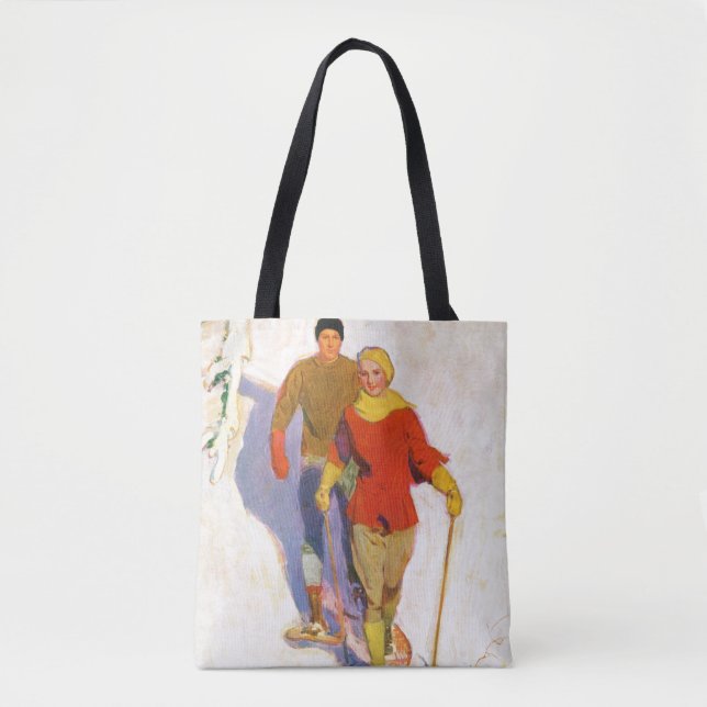 Couple Wearing Snowshoes by McClelland Barclay Tote Bag (Front)