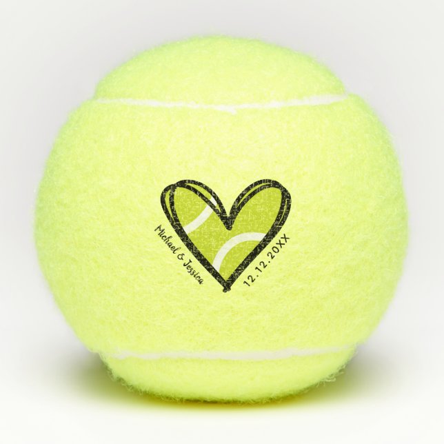 Couple Wedding Anniversary Heart Date & Names Love Tennis Balls (Front)