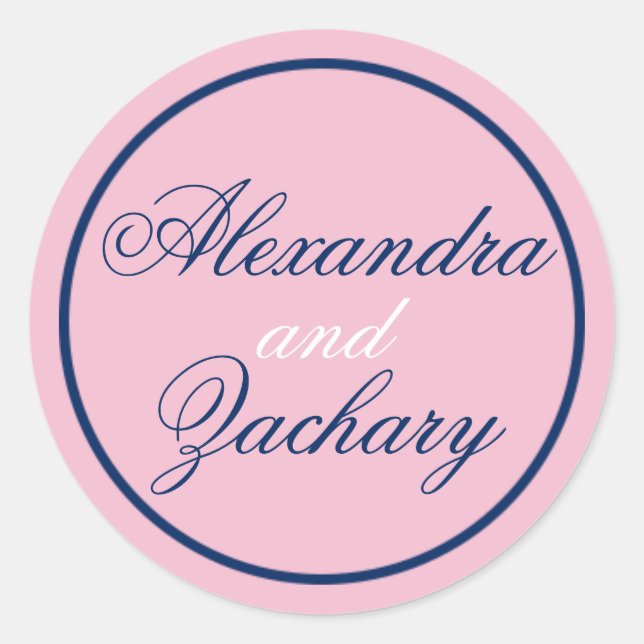 Couple Wedding Favour/Welcome Bag Sticker-Navy/Pin Classic Round Sticker (Front)