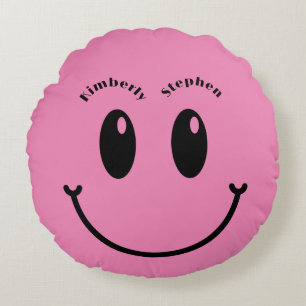 Couple Wedding Gift Unique Funny Happy Smile Round Cushion