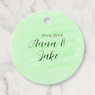 Couple wedding name date green watercolor pastel l favour tags