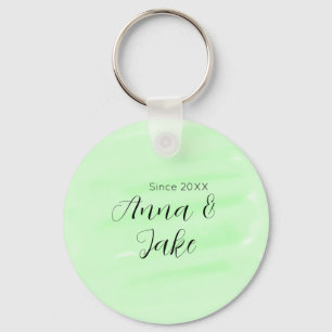 Couple wedding name date green watercolor pastel l key ring