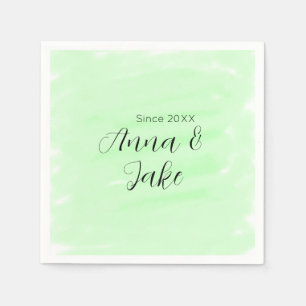 Couple wedding name date green watercolor pastel l napkin