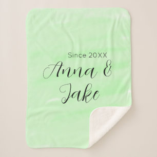 Couple wedding name date green watercolor pastel l sherpa blanket