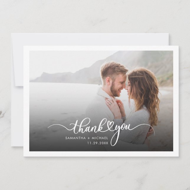 Couple Wedding Photo Script Typography Thank You Card (Front)