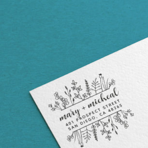 Couple Wedding Return Address Elegant Minimalist Rubber Stamp