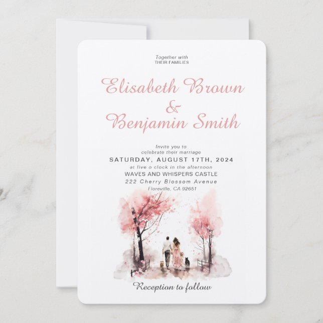 Couple with 2 Dog Watercolor Template Wedding (Front)