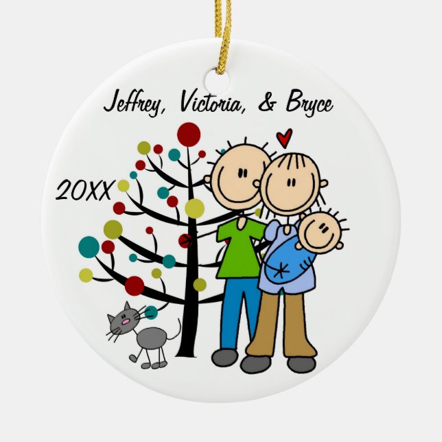 Couple With Baby Boy and Cat Custom Ornament (Front)