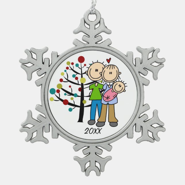 Couple With Baby Girl  Snowflake Ornament (Front)