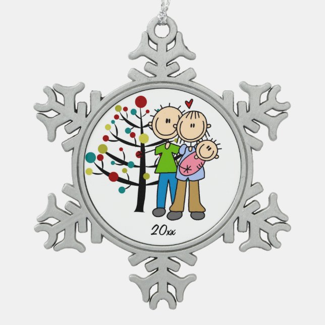Couple With Baby Girl  Snowflake Ornament (Front)