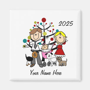 Couple with Baby Girl Three Dogs Ceramic Ornament Magnet