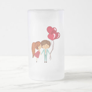 couple with balloons frosted glass beer mug