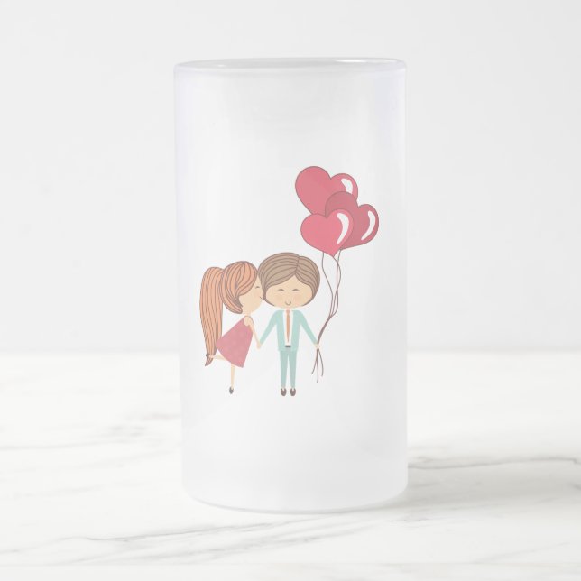 couple with balloons frosted glass beer mug (Center)