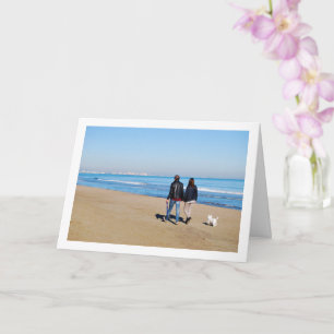 Couple with Dog on Beach, Valencia, Spain Card