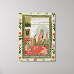 Couple with female attendants and musicians canvas print