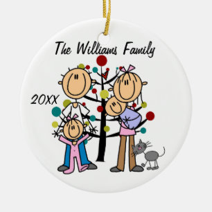 Couple With Girl, Baby Boy, Cat Custom Ornament