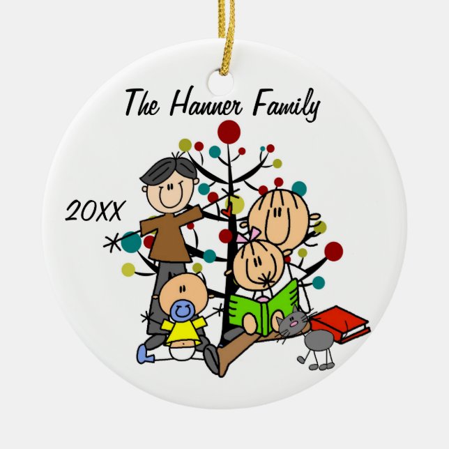 Couple With Girl, Baby Boy, Cat Holiday Ornament (Front)