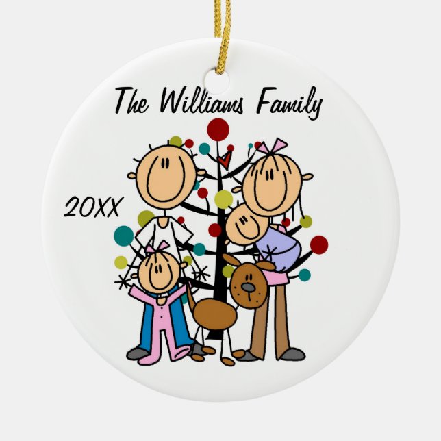 Couple With Girl, Baby Boy, Dog Custom Ornament (Front)