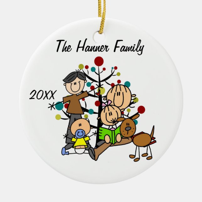 Couple With Girl, Baby Boy, Dog Holiday Ornament (Front)