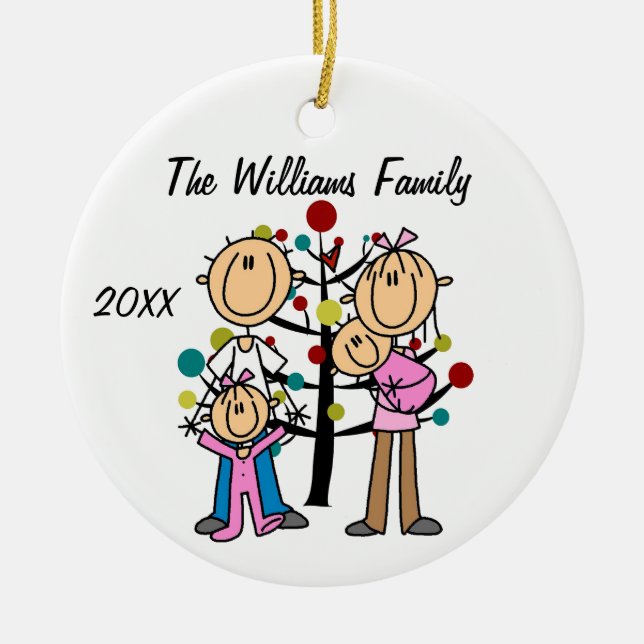 Couple With Girl, Baby Girl Custom  Ceramic Tree Decoration (Front)