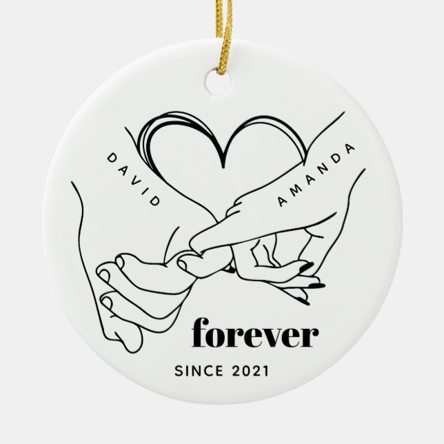 Couple with name Custom Anniversary Gift Idea Ceramic Tree Decoration (Front)