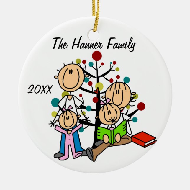 Couple With Two Girls Custom Holiday Ornament (Front)