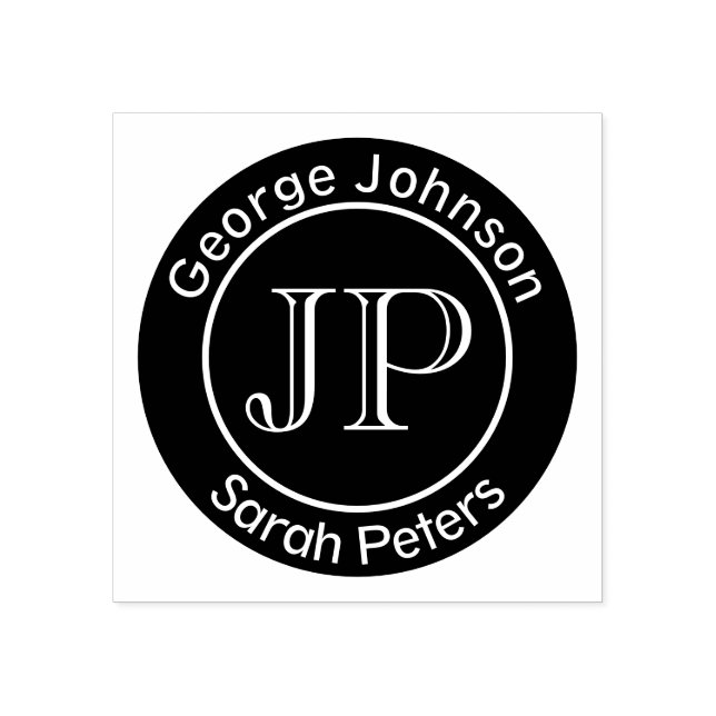 Couple With Two Last Names Monogram Rubber Stamp (Imprint)