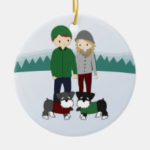 Couple with two schnauzers Christmas Ornament