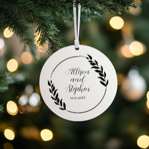 Couple Wreath Names Wedding Date Photo Keepsake Ornament