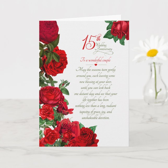 Couple's 15th Wedding Anniversary Red Roses Card (Small Plant)