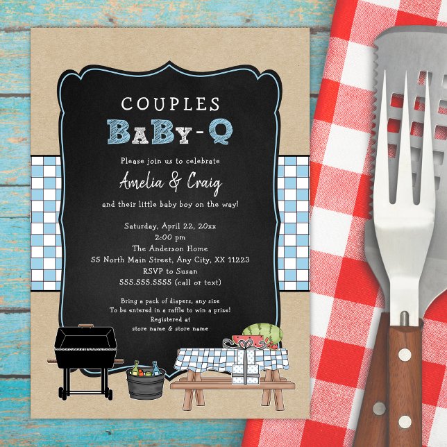 Couples Baby Q, boy BBQ baby shower Invitation (Creator Uploaded)