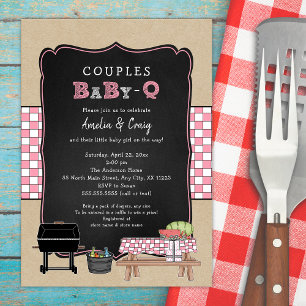 Couples Baby Q, girl BBQ baby shower Invitation