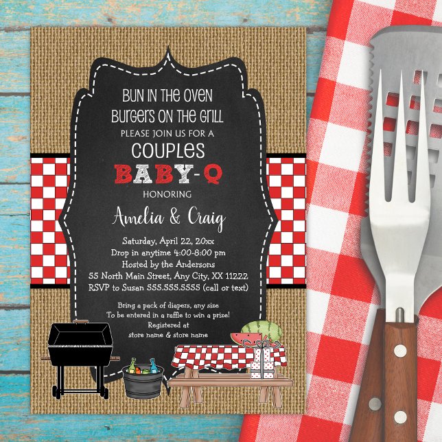 Couples Baby Shower, Baby Q, burgers on the grill Invitation (Creator Uploaded)