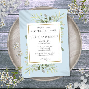 Couples Baby Shower Blue Eucalyptus Greenery Invitation